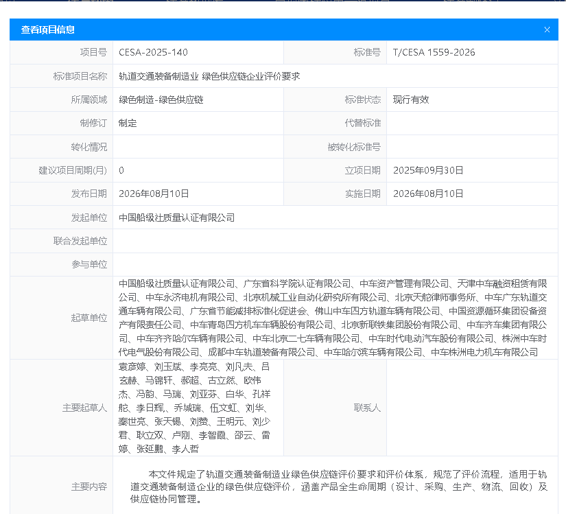 企信标委归口管理的《轨道交通装备制造业绿色工厂评价要求》等五项团体标准正式发布
