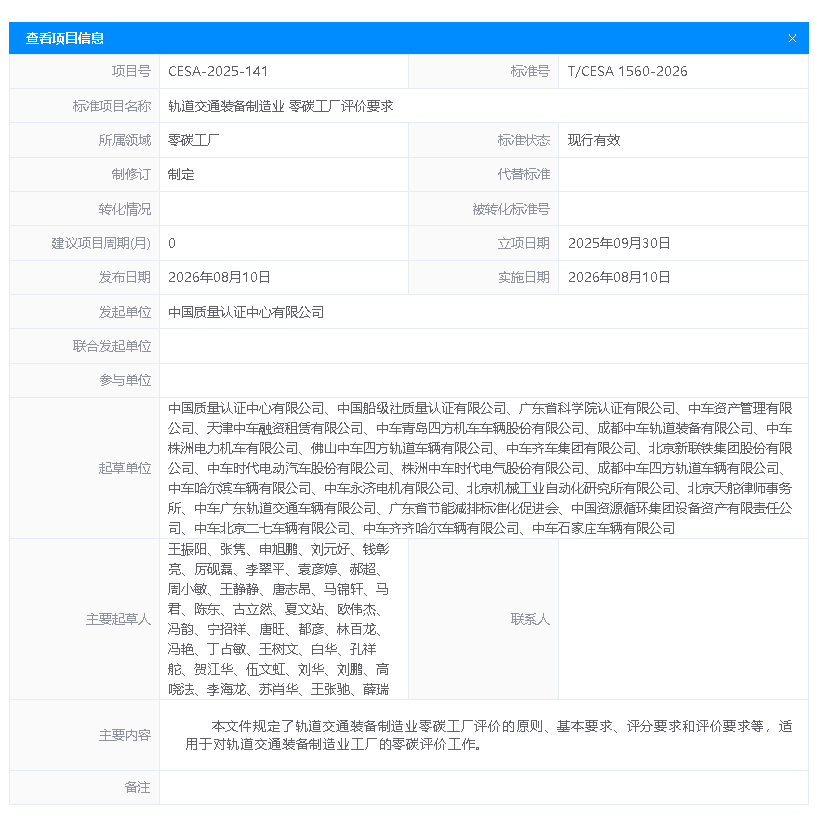 企信标委归口管理的《轨道交通装备制造业绿色工厂评价要求》等五项团体标准正式发布